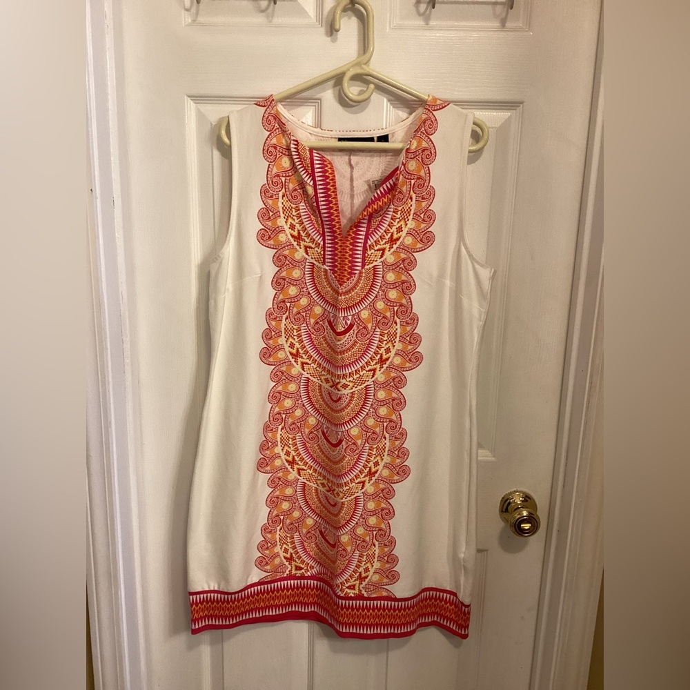 New York & Company Pink and White Patterned Dress